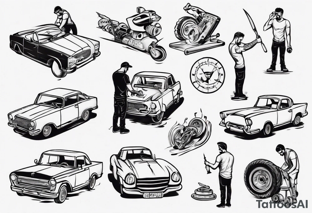 Man building a car tattoo idea