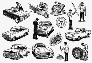 Man building a car tattoo idea