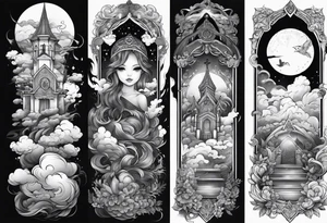 Religious sleeve clouds heaven tattoo idea