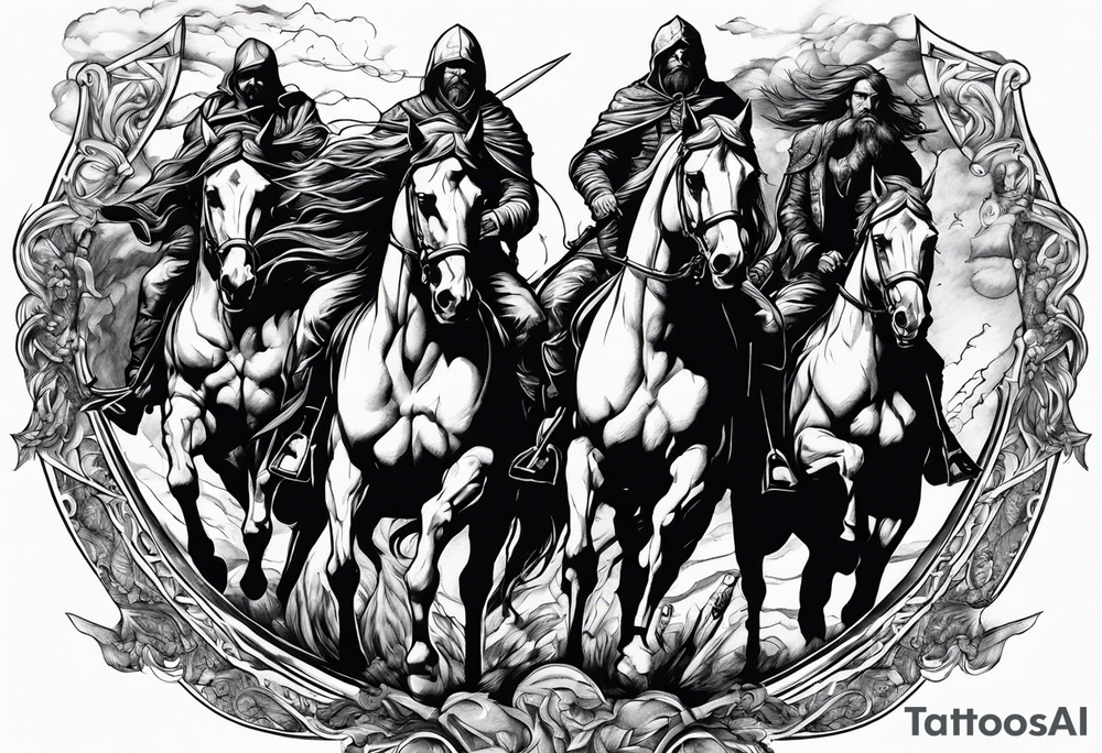 4 horseman of the apocalypse - Death, Famine, War, and Conquest tattoo idea