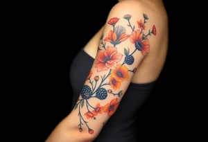 California wildflowers, poppies, and orange and orange blossoms. Blackberries plant/flower. tattoo idea