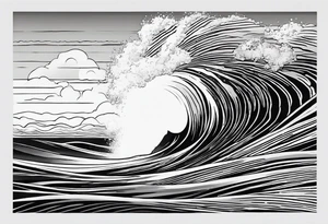 You're adding way too much. hand drawn minimal sunset. Only waves and sunset in the image. tattoo idea