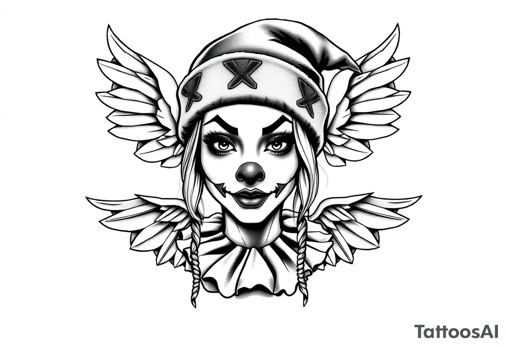 Clown Girl slim nose Thug Beanie Angelic Wings tattoo idea