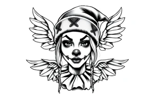 Clown Girl slim nose Thug Beanie Angelic Wings tattoo idea