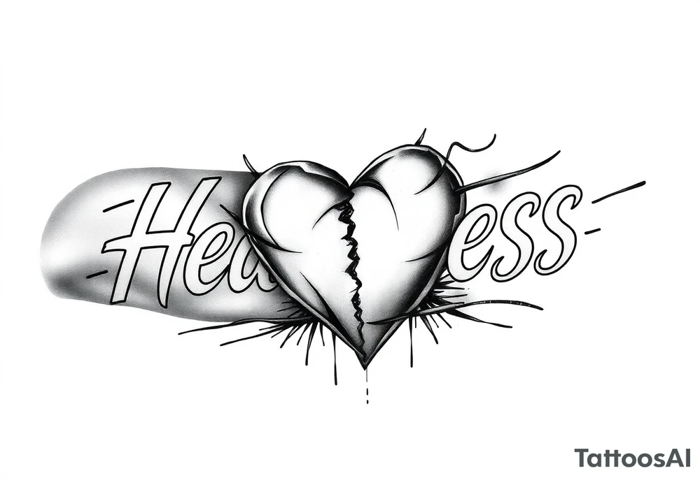 Heartless words written with broken real heart design tattoo idea