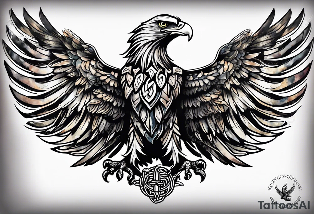 Knotted celtic Eagle with wings spread upwards tattoo idea