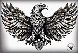 Knotted celtic Eagle with wings spread upwards tattoo idea