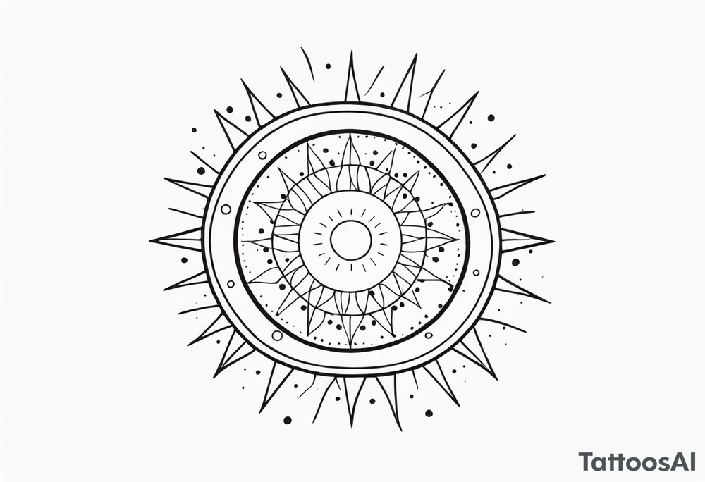 Simplistic sun made of black dots tattoo idea