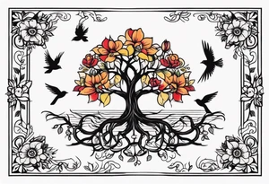 tree with roots and birds


old school vintage simple traditional design with vintage flowers surrounding
bold color simple tattoo idea