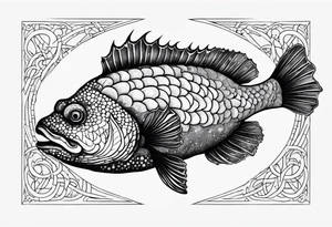 a stonefish, under a crescent moon with a number 3 somewhere tattoo idea