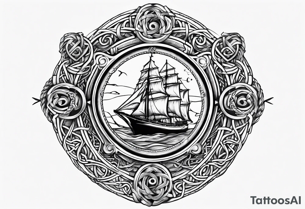 Celtic nautical scene, forearm, half sleeve, anchor, compass tattoo idea