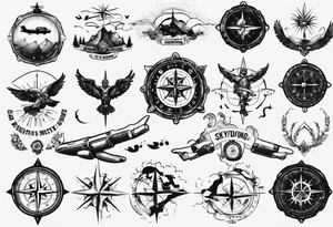 skydiving, shooting guns, adventure, compass tattoo idea