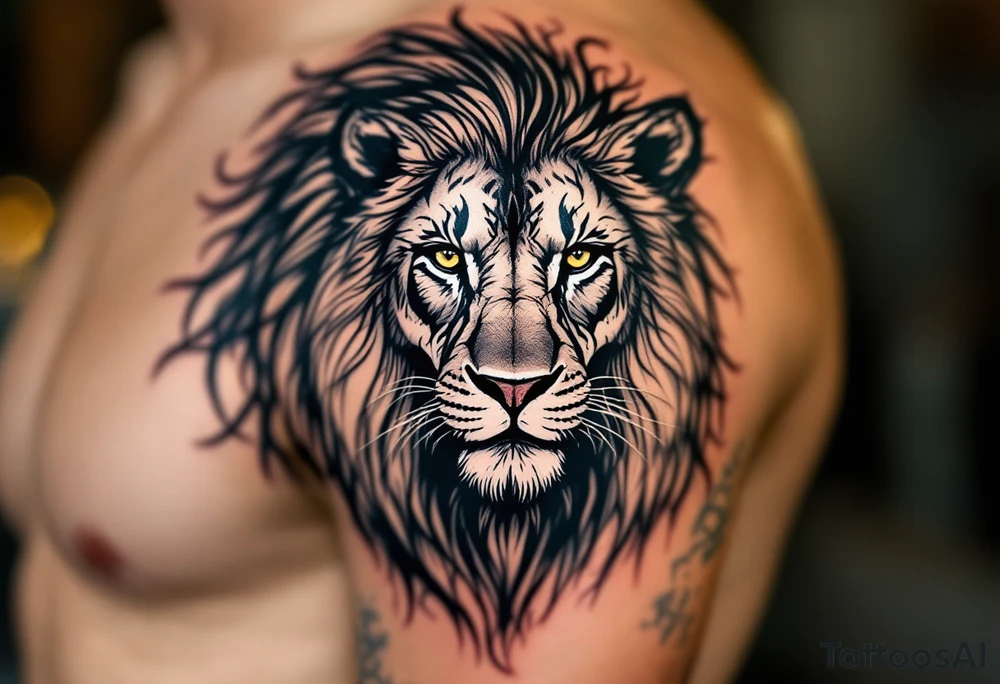egyptian themed lion (red and black) tattoo idea