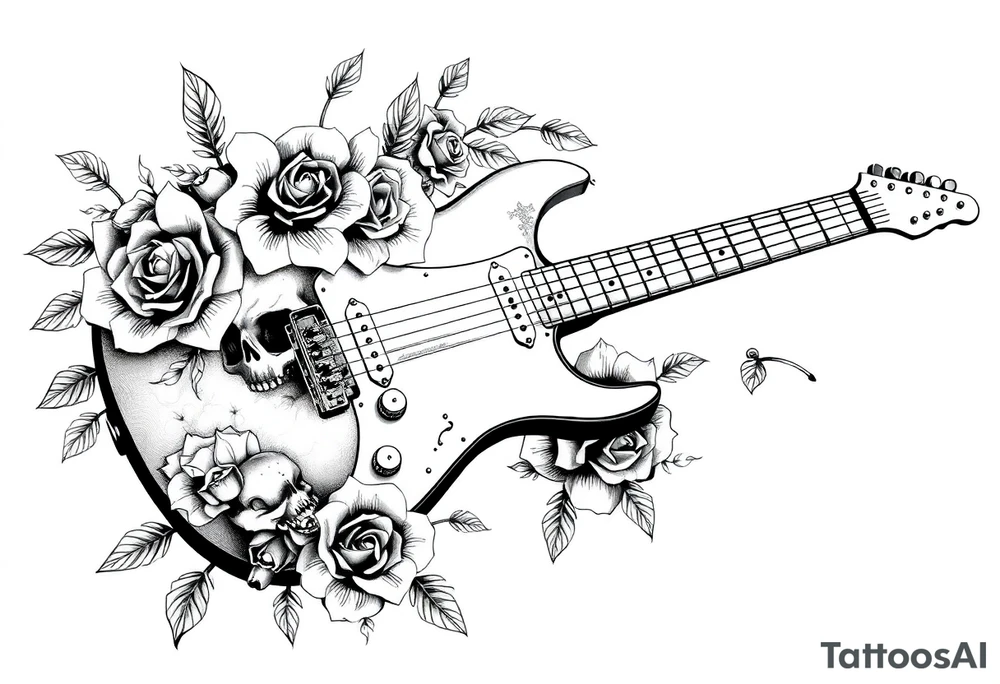 Electric guitar with lots skulls and roses tattoo idea