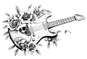 Electric guitar with lots skulls and roses tattoo idea