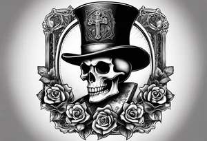 skeleton wearing a top hat holding a holy bible tattoo idea