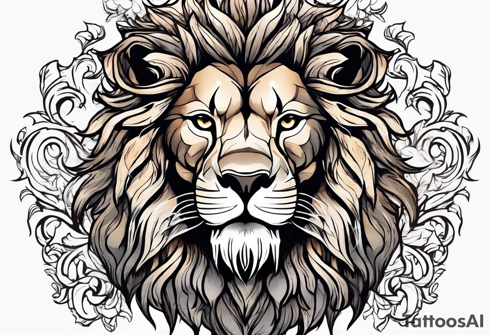 Create an oak tree in the shape of a roaring lion tattoo idea