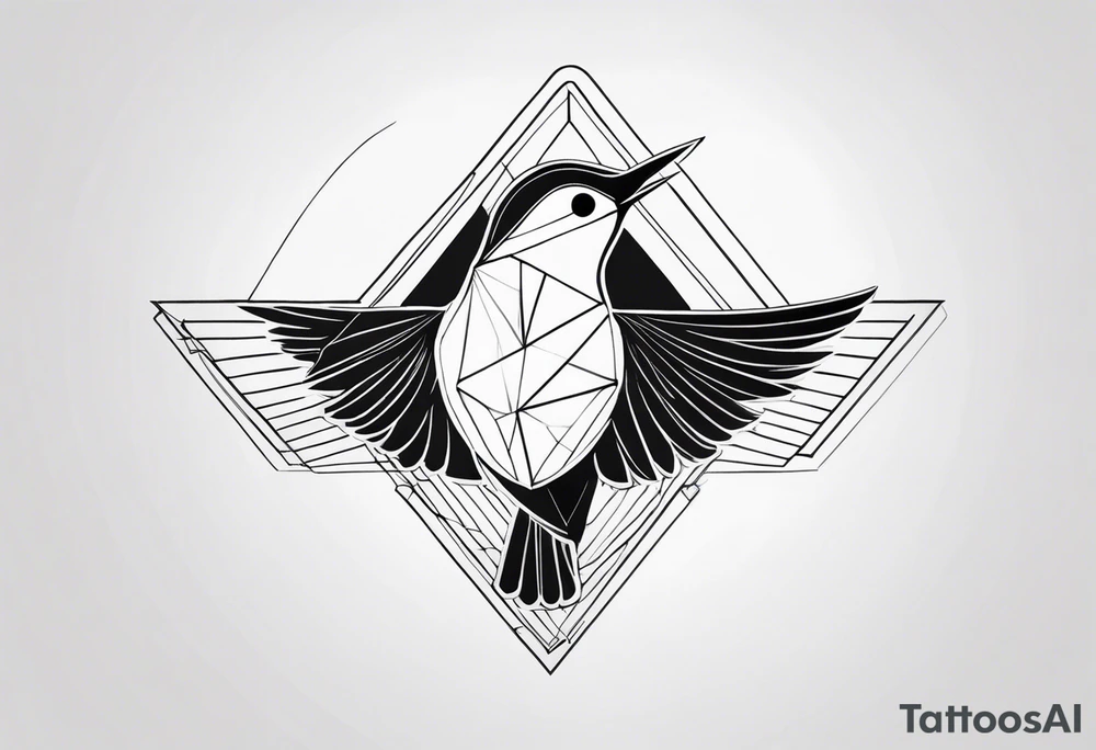 bird with small details, triangle and square forms tattoo idea