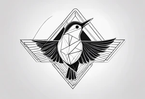 bird with small details, triangle and square forms tattoo idea