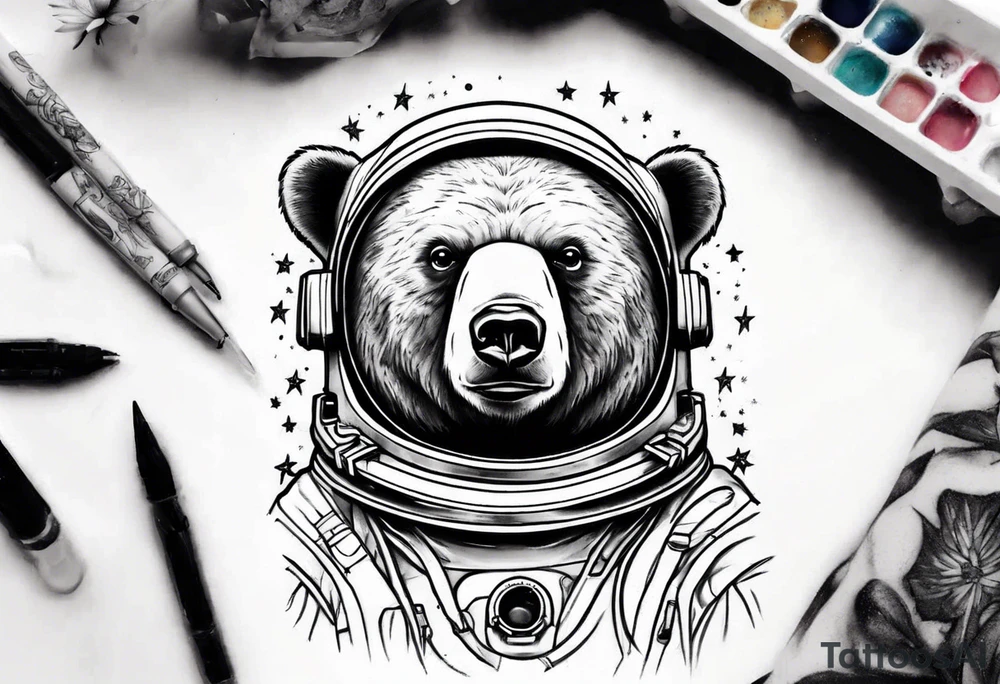 bear astronaut Lily galaxy tattoo idea