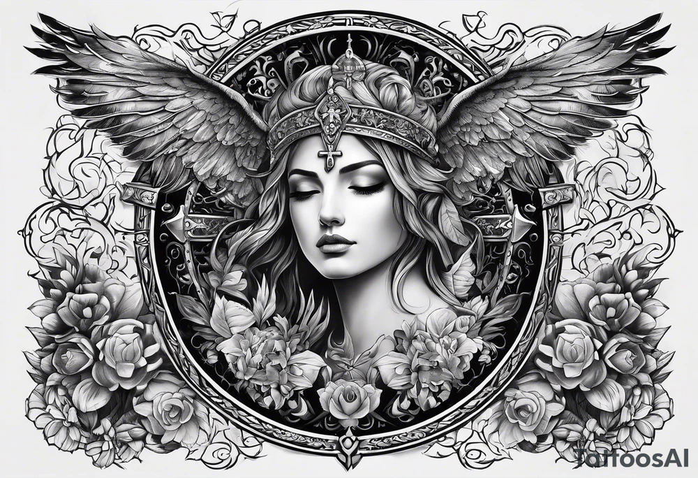 idea of pain for glory in life, discipline and catholic religion. Tattoo on the back. love to animals tattoo idea
