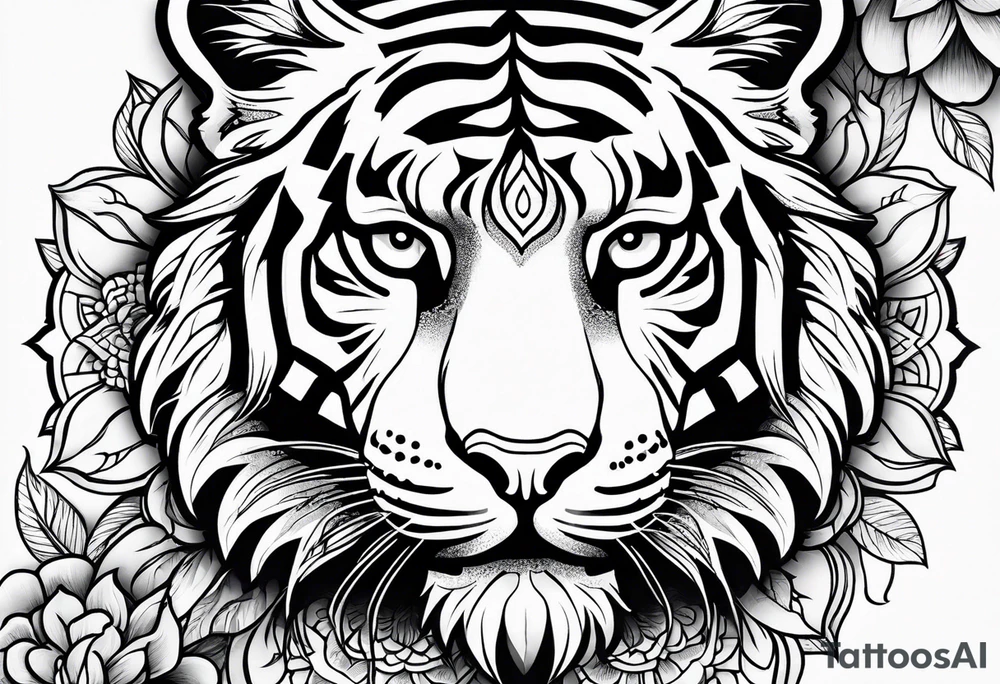 Tiger mandala flowers tattoo idea