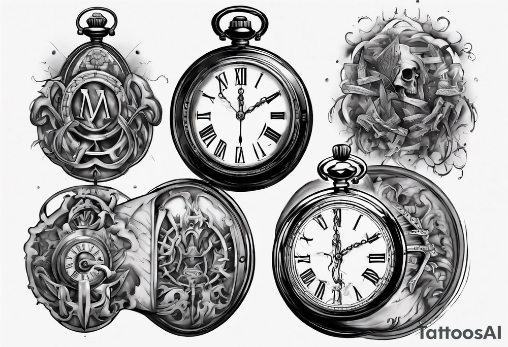 Roman numeral 4 on antient pocket watch tattoo idea