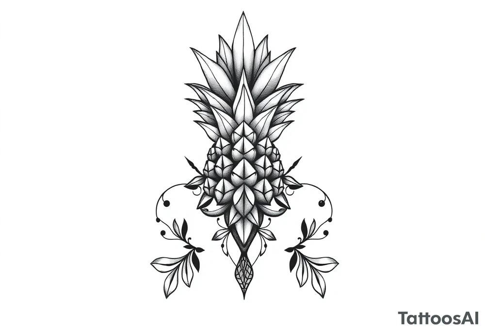Bushy crown pineapple vagina, design to go over vagina , erotic vagina area design, anus to be at the bottom tattoo idea