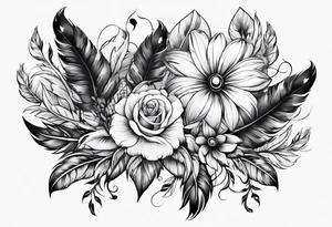 western patter with feathers and flowers for hip tattoo idea