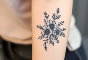 Tooled leather and florals tattoo idea