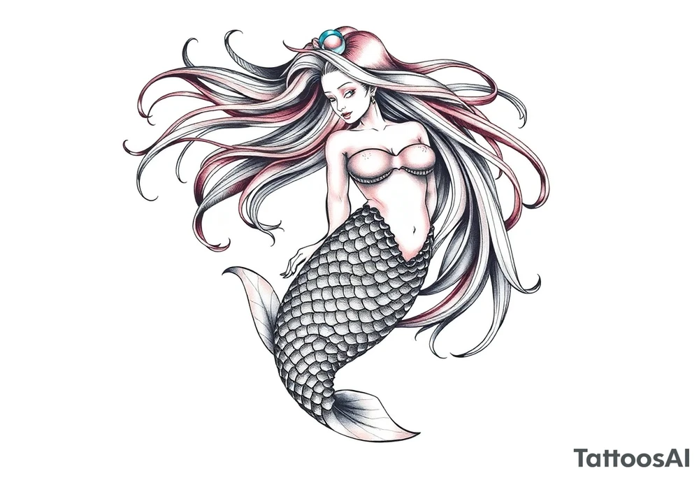 mermaid with flowing hair tattoo idea