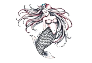 mermaid with flowing hair tattoo idea