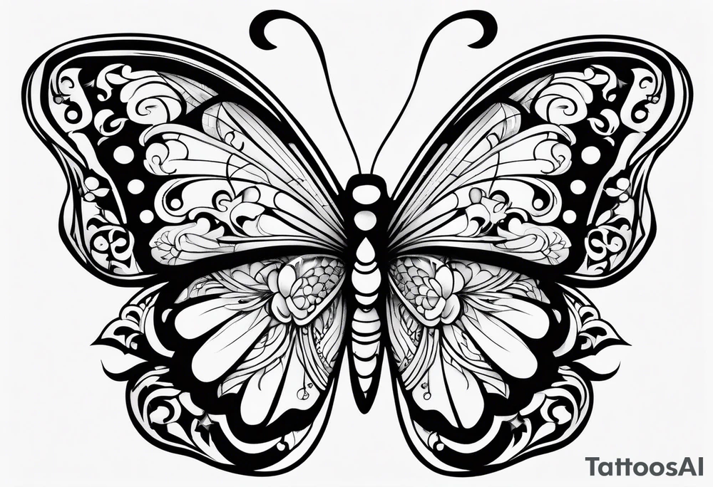 word N and S with butterfly tattoo idea
