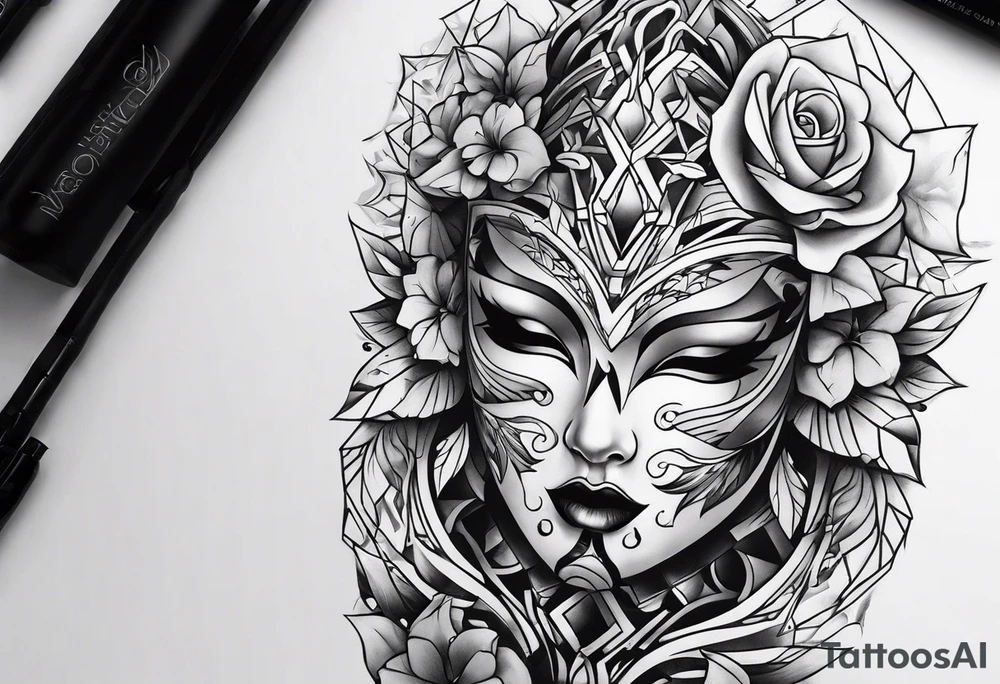 tattoo fool sleeve, broken mask tattoo idea