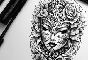 tattoo fool sleeve, broken mask tattoo idea