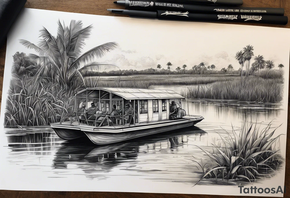 Arm sleeve airboat driving through the Everglades tattoo idea