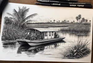 Arm sleeve airboat driving through the Everglades tattoo idea