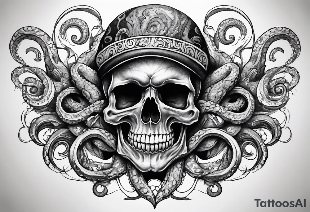Puerto Rican skull with tentacles tattoo idea