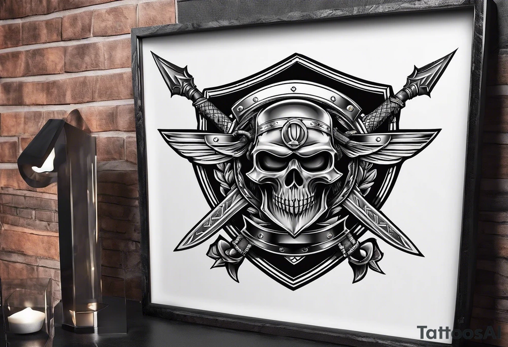 shield with crossed swords tattoo idea