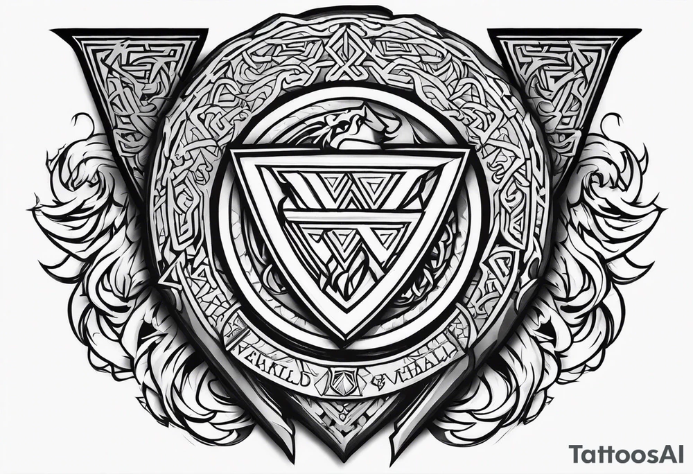 Valhalla shield sword valknut lion dragon tattoo idea