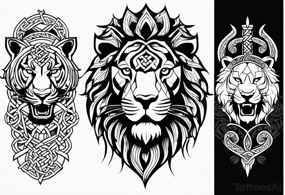 Celtic, Nordic, arm sleeve, lion, tiger, Vikings tattoo idea Celtic, Nordic, arm sleeve, lion, tiger, Vikings tattoo idea