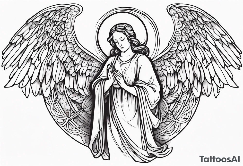 Angel with prayer hands tattoo idea