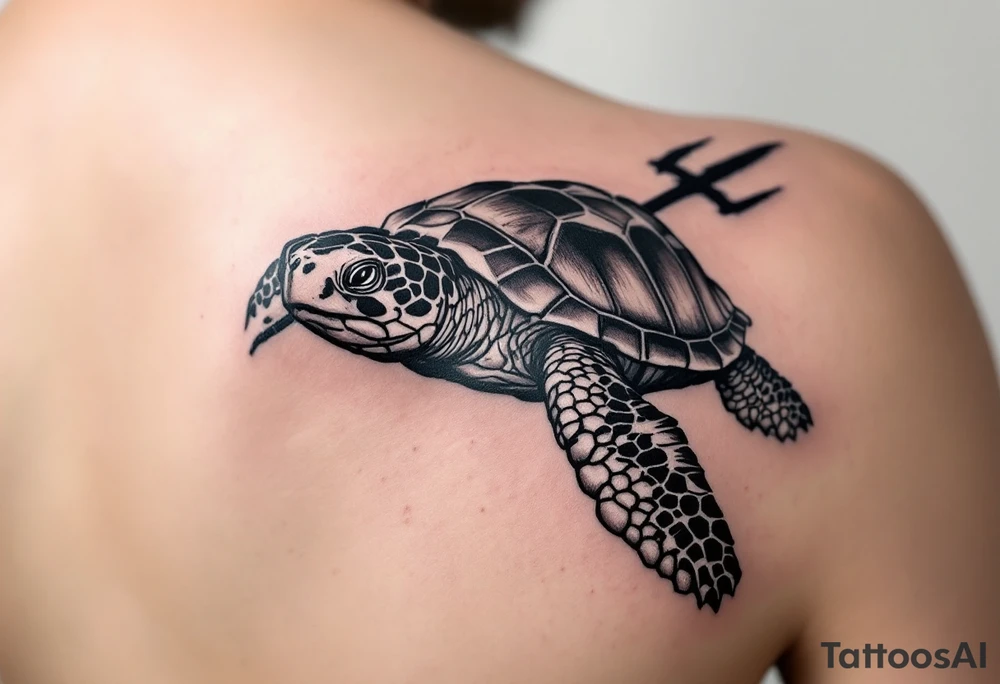 turtle with trident tattoo idea