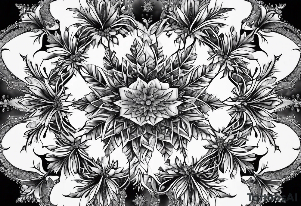 Branched crystaline fractal snowflake tattoo idea