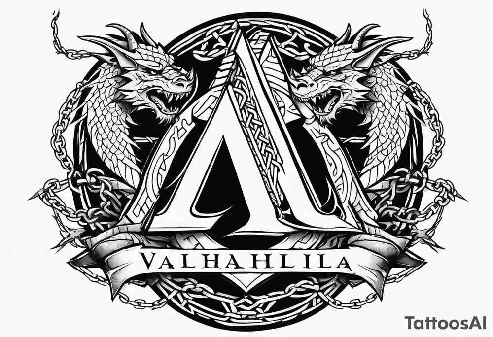 Valhalla sword shield dragon axe Valknut barbed wire chains tattoo idea Valhalla sword shield dragon axe Valknut barbed wire chains tattoo idea