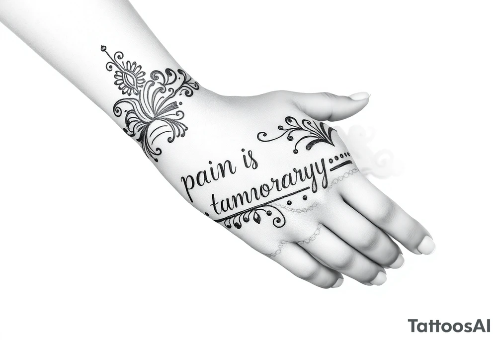 Indian style Henna tattoo for the inner wrist including word pain is temporary. tattoo idea