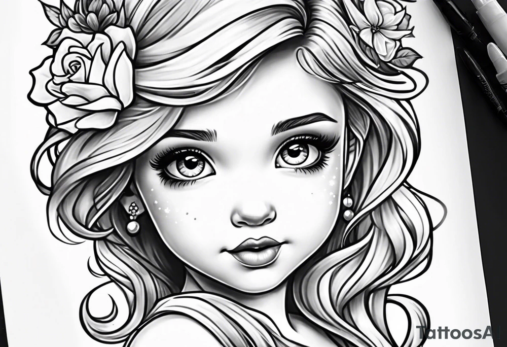 girl toddler made into a disney princess tattoo idea