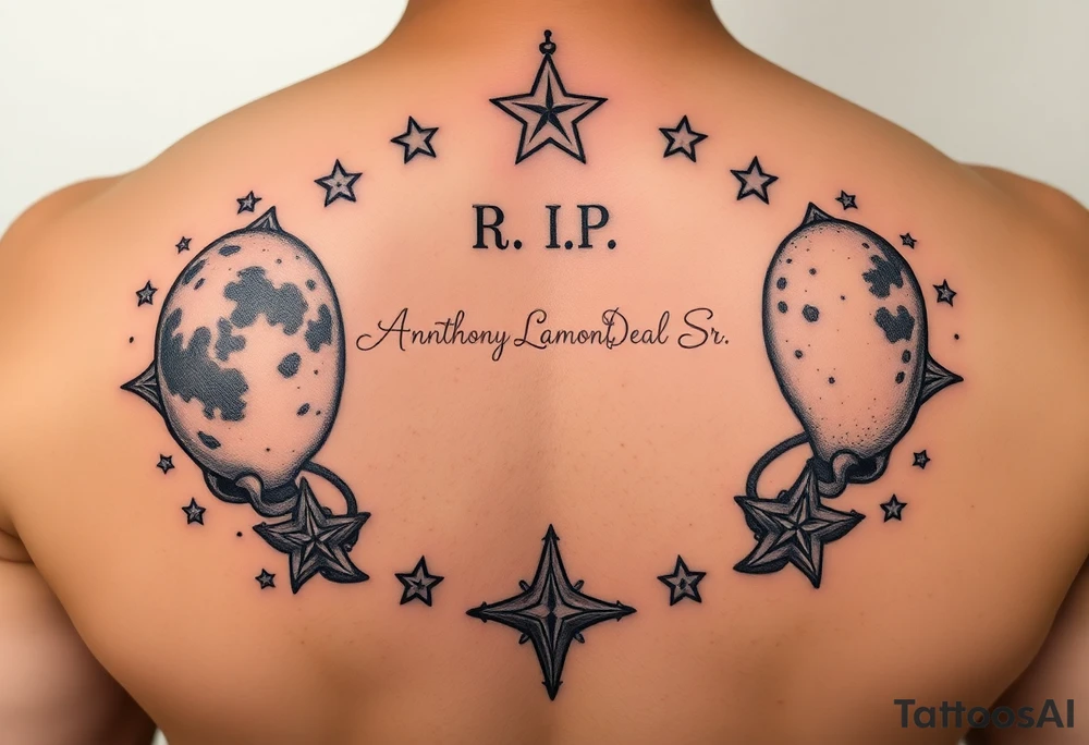 R.I.P. 
Anthony Lamont Deal Sr 
surrounded by moons and stars tattoo idea
