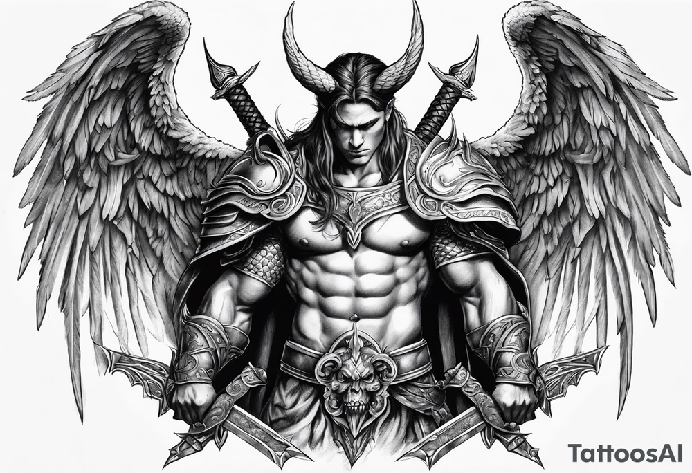 Angel warrior killing the devil tattoo idea