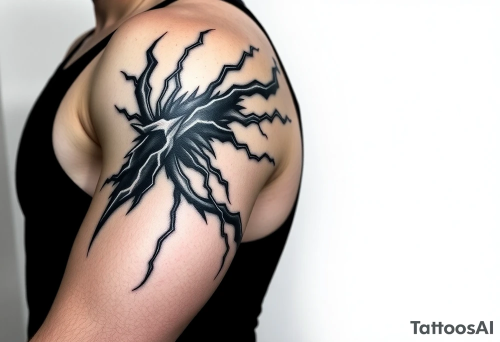 I want a tattoo inspired by the character Izuku midorya from my hero academia. I want his black whip and lighting across my bicep, shoulder and leading slightly to my traps. I want it to be sharp. Not lacking or cringy. Sharp. I don’t want the character or the characters arm. I want the black whip and lighting. tattoo idea